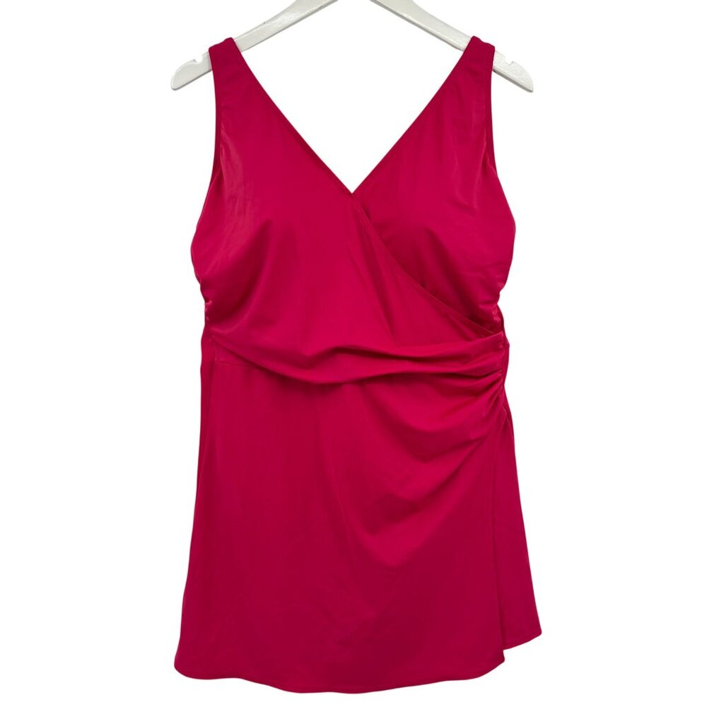D & Co Beach swim dress size 14 dark pink Wrap‎ bust fly away skirt slimming